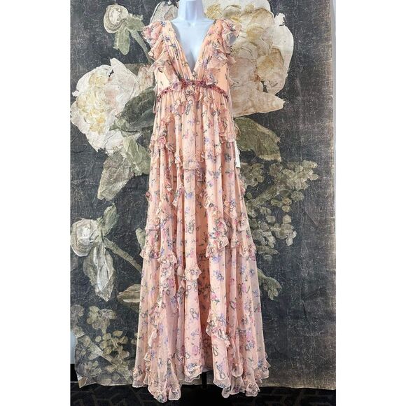 New Mac Ieena Duggal 68090 - Plunging V-Neck Floral Evening Gown Size 2 - Picture 6 of 12